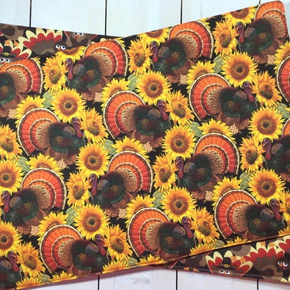 Thanksgiving Placemats Reversible Sunflower Turkey Placemats Set of 6 - Picture 2 of 2